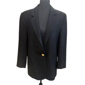 Vintage Savanna Black Pure Wool Gold Single Button Classic Blazer Jacket Office